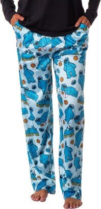 Sesame Street Women's Cookie Monster Tossed Print Sleep Pajama Pants (Small) Blue