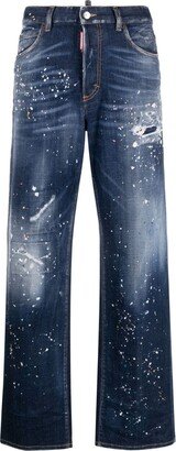 Paint Splatter-Detail Washed Denim Jeans