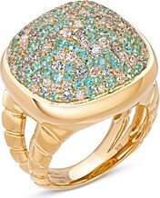 18K Yellow Gold Tigella Diamond, Paraibas & Topaz Pave Ring