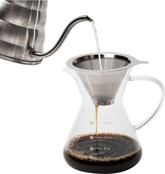 16 oz Pour Over Coffee Maker with Reusable Stainless Steel Drip Filter and Elegant Heat Resistant Dripper Glass Carafe, Clear