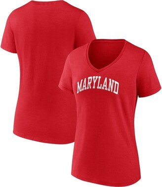 Women's Branded Red Maryland Terrapins Basic Arch V-Neck T-shirt