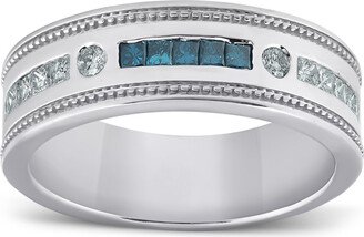 Pompeii3 1/2 Ct Mens Blue Diamond Princess Cut Wedding Ring 10k White Gold