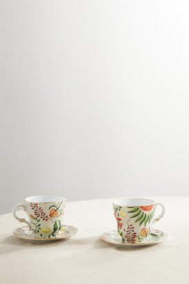 Set Of Two Gold-plated Porcelain Espresso Cups And Saucers - White