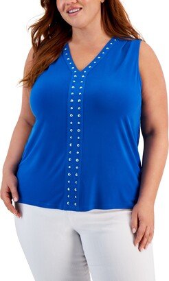 Plus Size V-Neck Stud-Trim Top, Created for Macy's