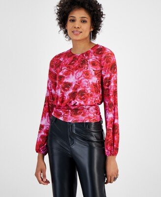 Women's Rose-Print Blouson Top, Created for Macy's