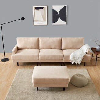 Modern 3 seater L shape fabric sofa with ottoman