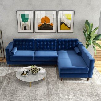 Ora Tufted Modern Living Room Velvet Corner Sectional Sofa in Navy Blue