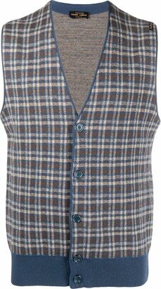 1970s checked V-neck waistcoat