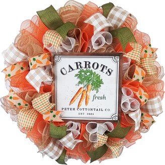 Farmhouse Easter Carrot Wreath, Summer Spring Welcome Door Decorations, Wreaths For Front Door, Orange Lime Green Burlap