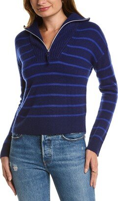 Striped Zip Mock Neck Cashmere Sweater-AA