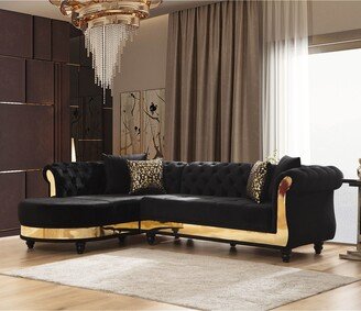 Velvet L-Shaped Sectional Sofa with Gold Stainless Steel Trim and Chaise - 109Wx73Dx32H