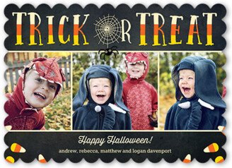 Halloween Cards: Scary Treat Halloween Card, Grey, Pearl Shimmer Cardstock, Scallop