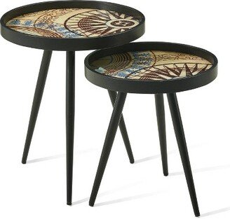 Set of 2 Polygonal Star Pattern Top Nesting Side Tables Black