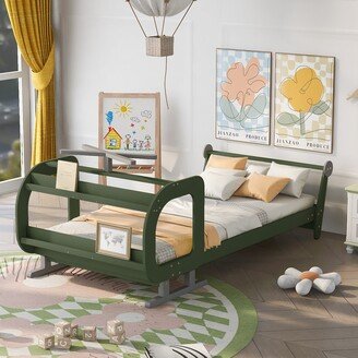 Calnod Pine Wood Twin Size Plane Shaped Platform Bed with Rotatable Propeller and Shelves - Unique Design - Sturdy Construction