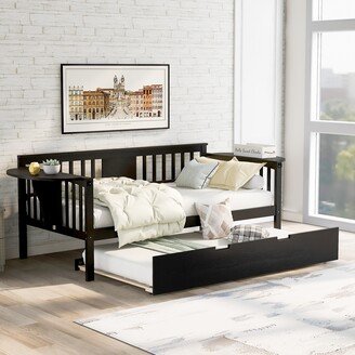 GEROJO Wooden Daybed with Trundle Bed, Sofa Bed for Bedroom Living Room