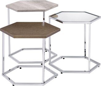 3 Piece Glass Nesting Table Set in Gray Washed