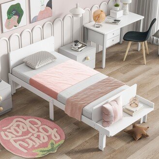 Zeus&Ruta Twin Bed with Footboard Bench Easy Assembly