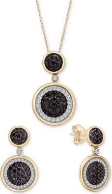 Black Diamond White Diamond Circle Cluster Jewelry Collection In 14k Gold Created For Macys