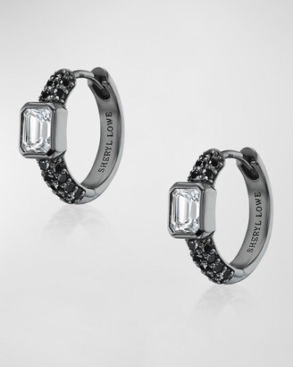 3-Row Black Diamond Huggie Earrings with White Topaz