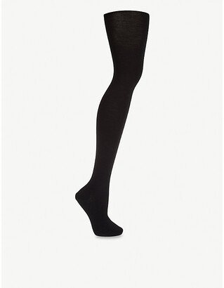 Womens Black Merino-blend Tights