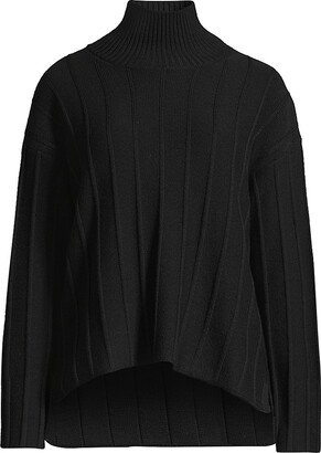 Wool Rib-Knit Mock Turtleneck Top