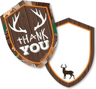 Big Dot of Happiness Gone Hunting - Shaped Thank You Cards - Deer Hunting Camo Baby Shower or Birthday Party Thank You Cards with Envelopes -Set of 12