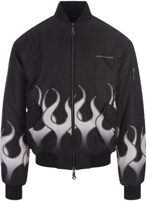 Padded Bomber Jacket With White Flames