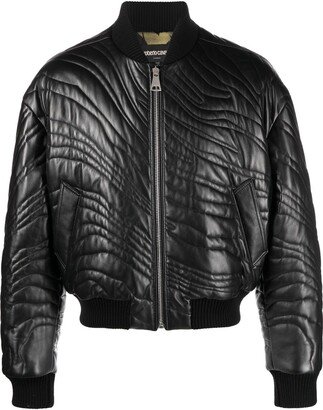 Stripe-Quilted Leather Bomber Jacket