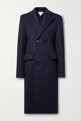 Double-breasted Wool And Cashmere-blend Coat - Blue