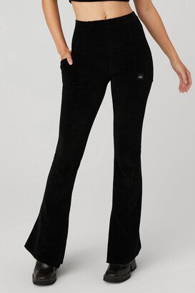 Micro Corduroy High-Waist Winter Break Flare Pants in Black, Size: 2XS |