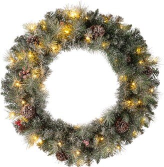 Pre-Lit Glittered Pine Cone Christmas Wreath with 50 Warm White Lights, 30