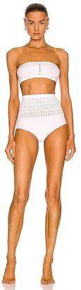 Seamless Perforated Bikini Set in White