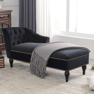 WANSE Velvet Right Arm Chaise Lounge with Solid Wood Legs,Multi-purpose Sofa