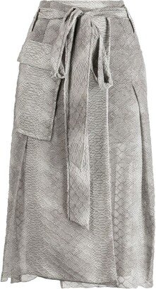 Snake-Print Belted Skirt