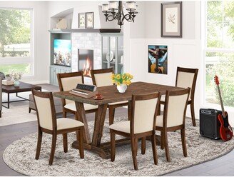 Dining Room Set, a Wooden Table and Dinner Chairs with Linen Fabric Seat