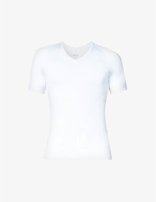 panx Mens White Ultra-culpt eamless V-neck tretch-jersey T-shirt