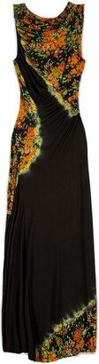 Floral Printed Ruched Jersey Maxi Dress