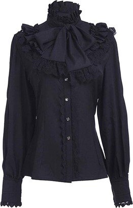 LTAKK Victorian Blouse Womens Gothic Classical Shirt Vintage Long Sleeve Lotus Ruffle Tops Black L