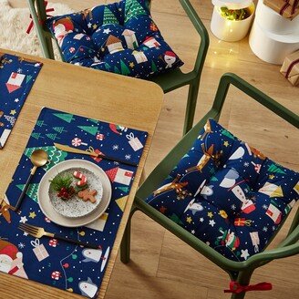 Dunelm Set of 2 Santa's Christmas Wonderland Navy Blue Seat Pads, 40 x 40cm Navy