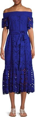 Isbell Off-The-Shoulder Eyelet Midi-Dress