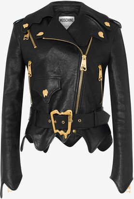 Morphed Effect Hammered Leather Biker