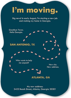 Moving Announcements: Moving Map Moving Announcement, Blue, 5X7, Signature Smooth Cardstock, Bracket