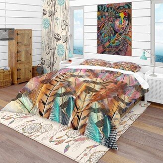 Designart 'Tiger Patterned Boheman Feathers' Southwestern Bedding Set - Duvet Cover & Shams