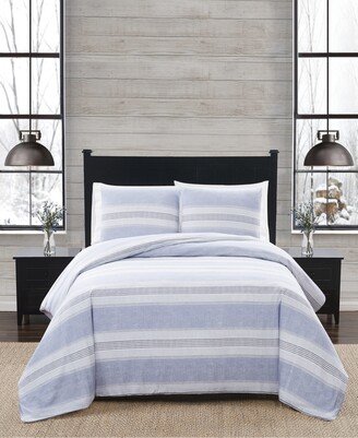 Stripe 3 Piece Flannel Duvet Cover Set, Full/Queen - White, Blue