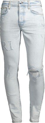 Crystal Logo Distressed Jeans