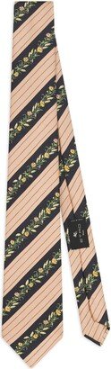 Floral-Print Striped Silk Tie