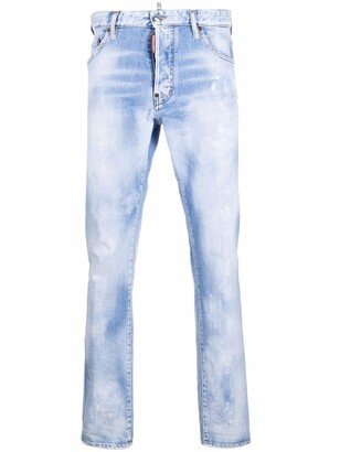 Distressed Bleached-Effect Slim-Cut Jeans