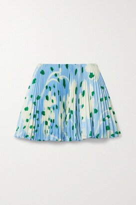 Pleated Printed Twill Mini Skirt - Blue