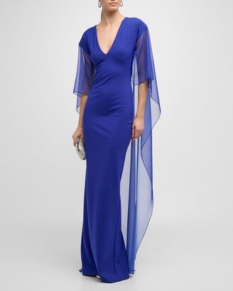 Zarah Illusion Cape Column Gown