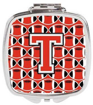 CJ1067-TSCM Letter T Football Scarlet & Grey Compact Mirror